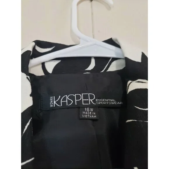 VTG Kasper Essential Sportswear Women Plus 16W Jacket Black White Floral Classic - Picture 5 of 6